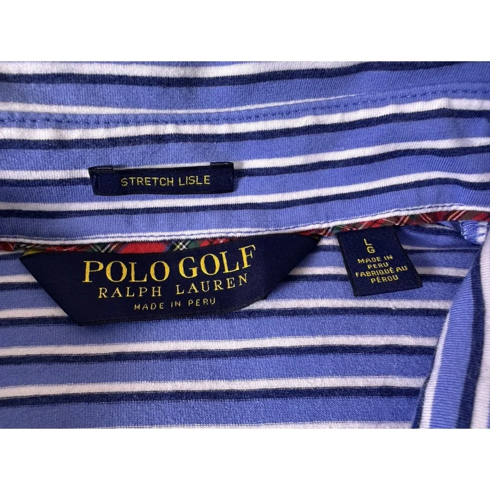 Polo Golf Ralph Lauren Polo Shirt Stretch Men Short‎ Sleeve Blue Striped LARGE